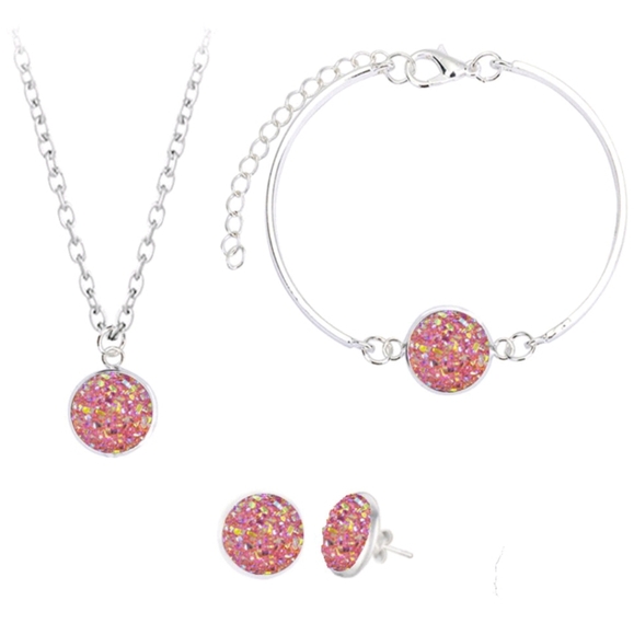 *New!* Pink Druzy 3-Piece Jewelry Set - Picture 1 of 2